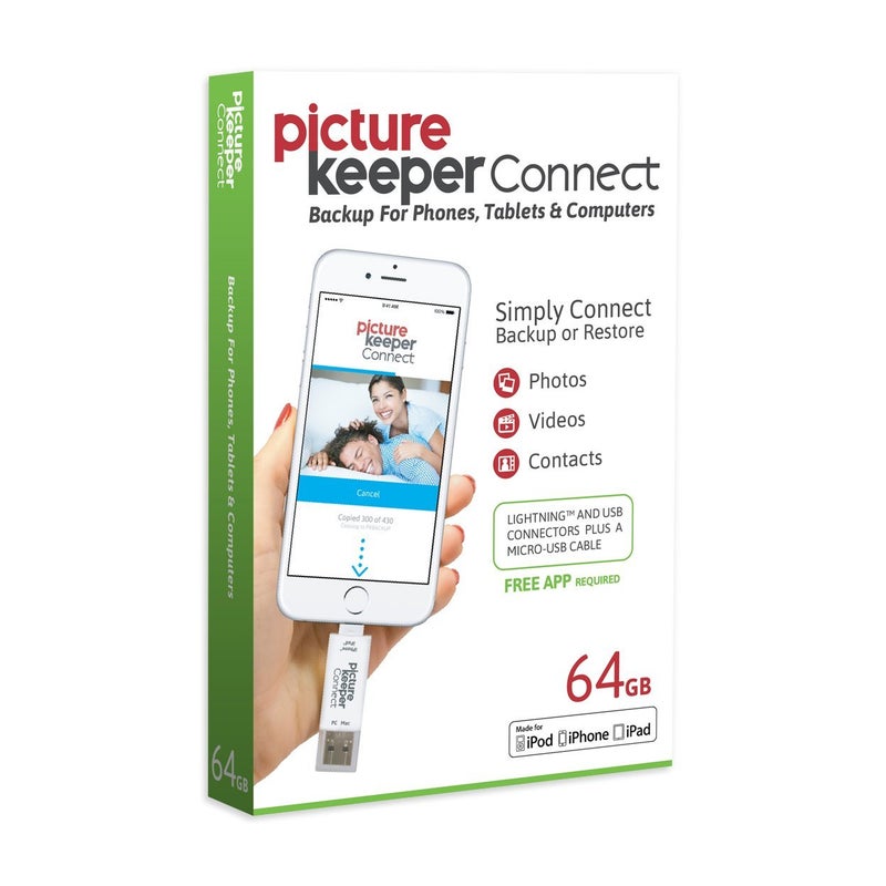 Picture Keeper Connect for iPhone, Android, USB-C, PC & Mac - 64GB USB Backup for Photos, Videos, Contacts, Flash Drive Memory Backup - 64GB, Silver - Image 1
